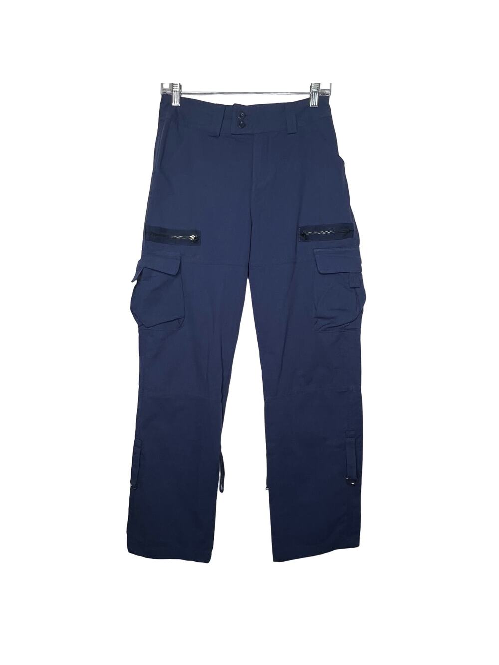 Womens Cargo Pocket Pants High Waisted Straight Leg Relaxed Navy Blue Size XS